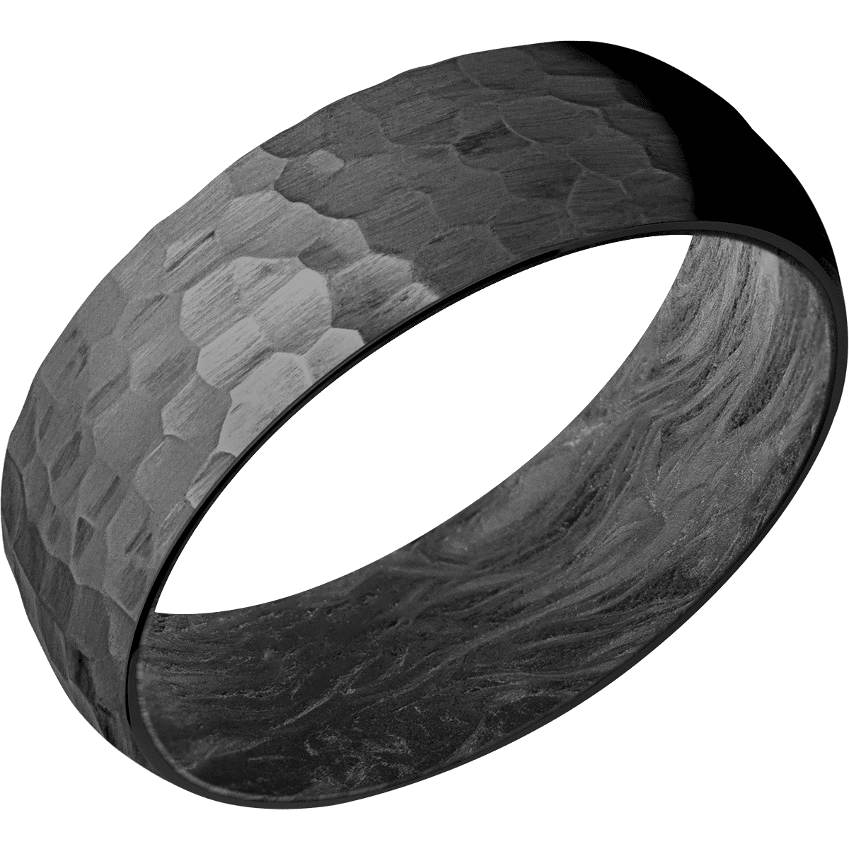 Zirconium + Hammer Finish + Forged Carbon Fiber - 7 mm wide Domed Zirconium band featuring a Forged Carbon Fiber