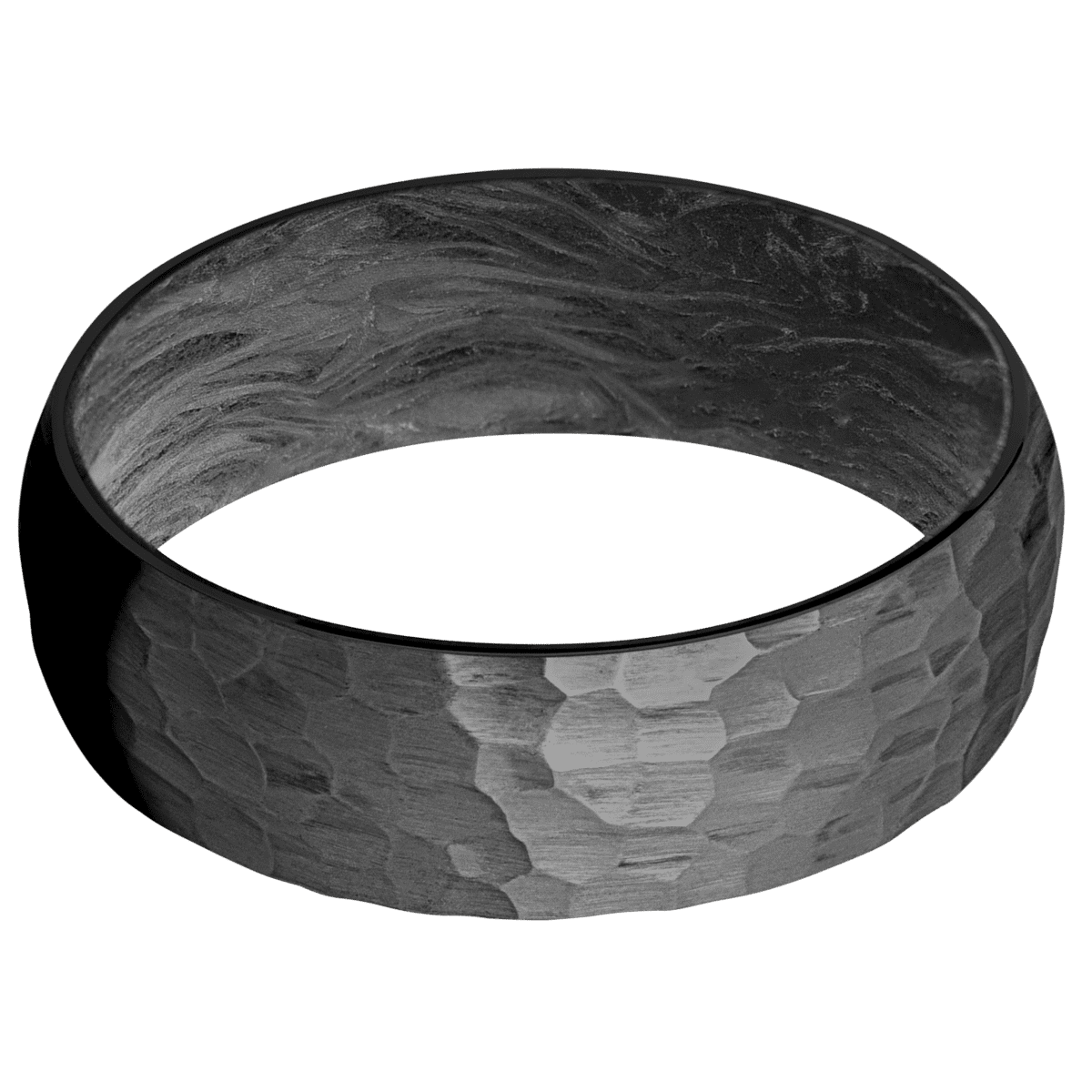 Zirconium + Hammer Finish + Forged Carbon Fiber - 7 mm wide Domed Zirconium band featuring a Forged Carbon Fiber
