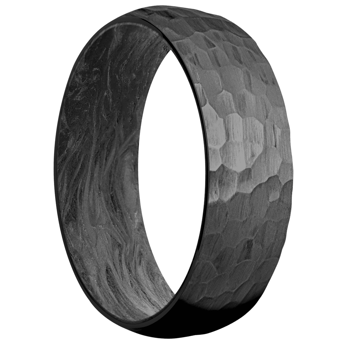 Zirconium + Hammer Finish + Forged Carbon Fiber - 7 mm wide Domed Zirconium band featuring a Forged Carbon Fiber