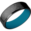 Zirconium + Hammer Polish Finish + Sea Blue - 7 mm wide Beveled Zirconium band featuring a Sea Blue Cerakote sleeve.