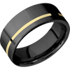 Zirconium + Machine Machine Finish - 8 mm wide/Flat/Zirconium band with one 1 mm Off Center inlay of 14K Yellow Gold.
