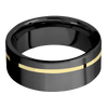 Zirconium + Machine Machine Finish - 8 mm wide/Flat/Zirconium band with one 1 mm Off Center inlay of 14K Yellow Gold.