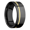 Zirconium + Machine Machine Finish - 8 mm wide/Flat/Zirconium band with one 1 mm Off Center inlay of 14K Yellow Gold.
