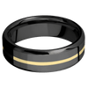 Zirconium + Polish Polish Finish - 7 mm wide/Beveled/Zirconium band with one 1 mm Centered inlay of 14K Yellow Gold.
