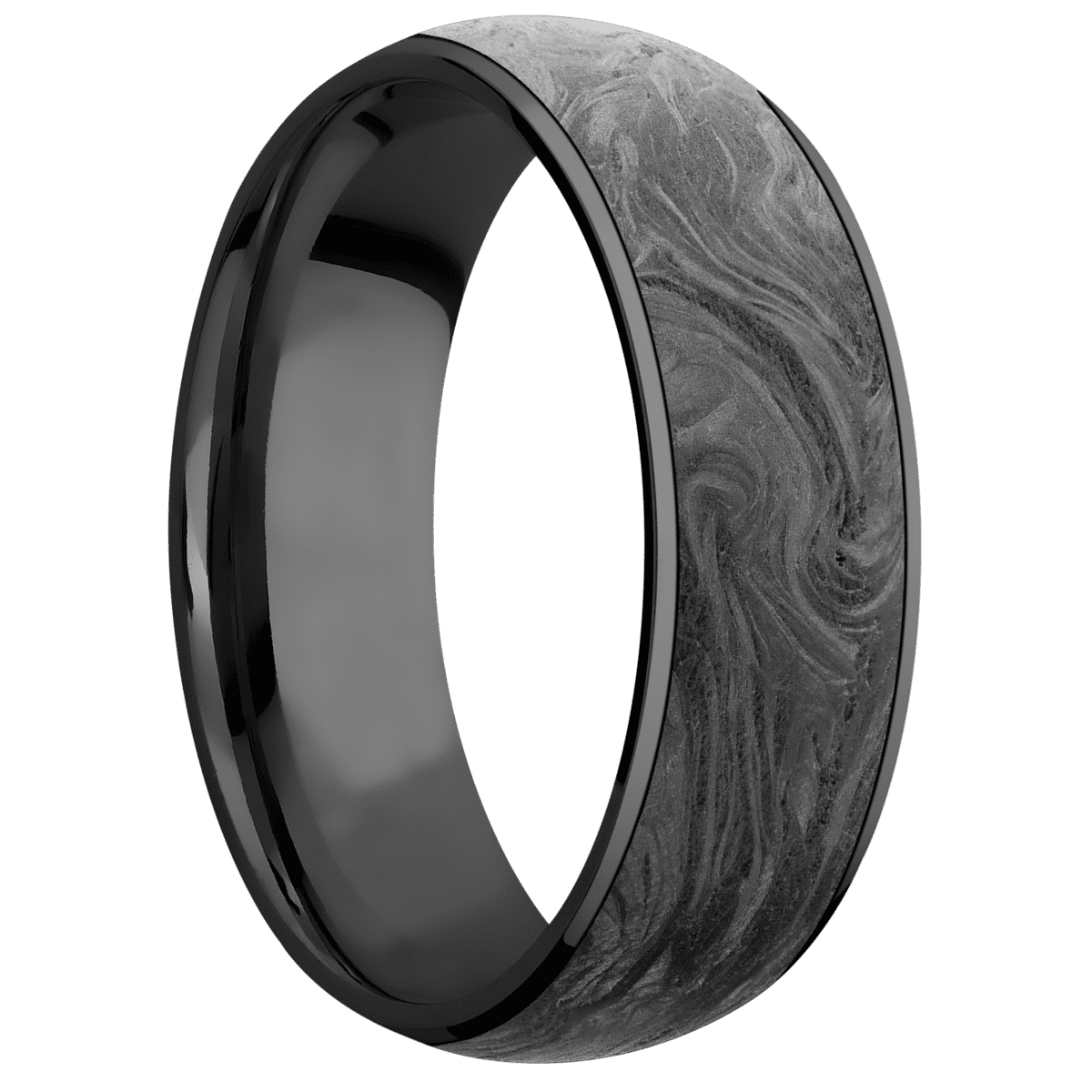 Zirconium + Polish Finish - 7 mm wide/Domed/Zirconium band with one 6 mm Centered inlay of Forged Carbon Fiber. - Custom