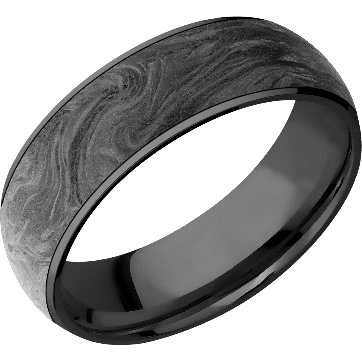 Zirconium + Polish Finish - 7 mm wide/Domed/Zirconium band with one 6 mm Centered inlay of Forged Carbon Fiber. - Custom