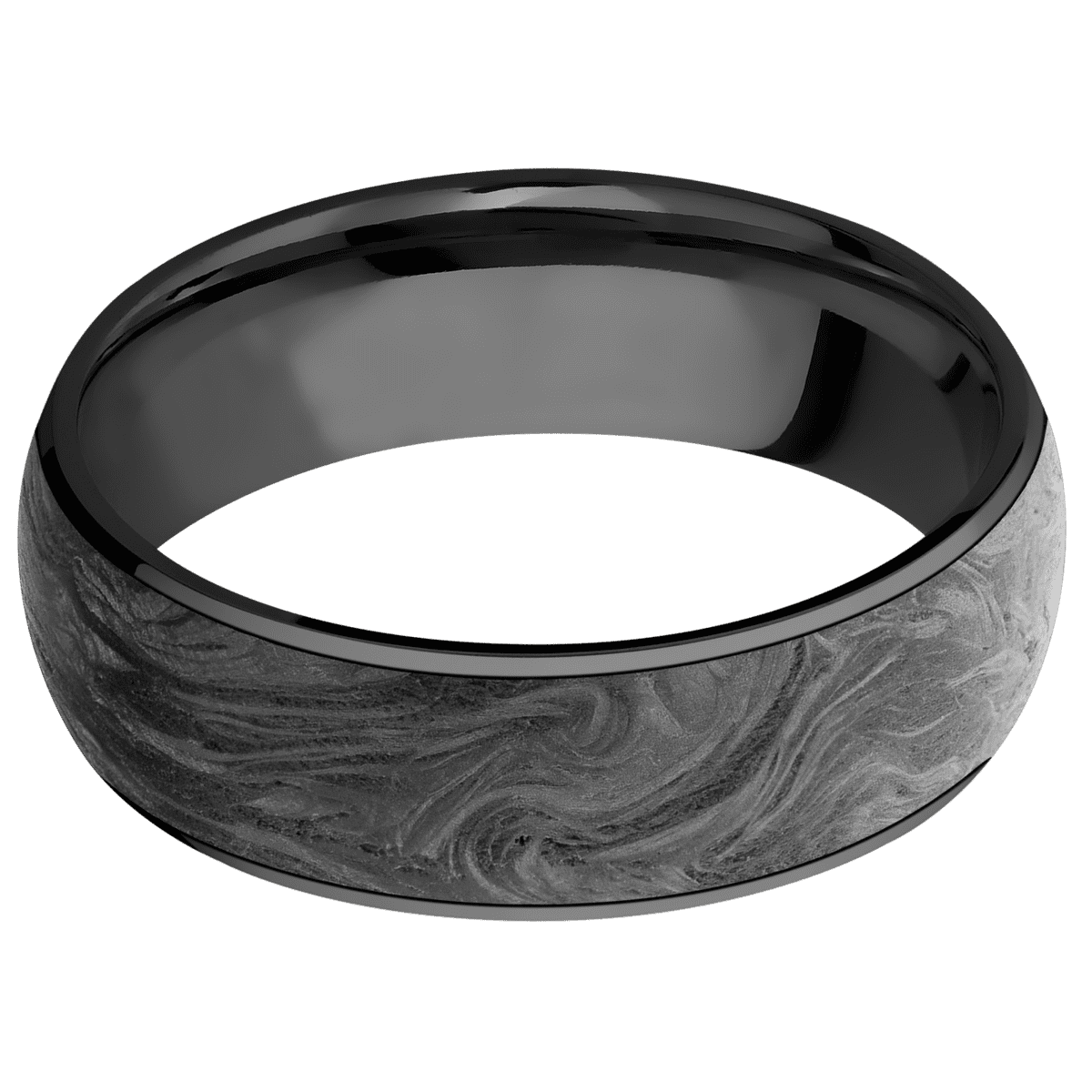 Zirconium + Polish Finish - 7 mm wide/Domed/Zirconium band with one 6 mm Centered inlay of Forged Carbon Fiber. - Custom