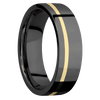 Zirconium + Polish Polish Finish - 7 mm wide/Flat/Zirconium band with one 1 mm Off Center inlay of 14K Yellow Gold.