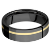 Zirconium + Polish Polish Finish - 7 mm wide/Flat/Zirconium band with one 1 mm Off Center inlay of 14K Yellow Gold.
