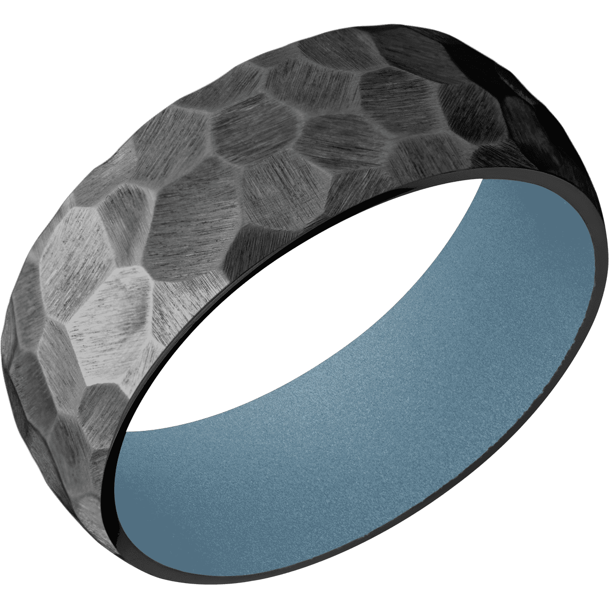 Zirconium + Rock Finish + Polar Blue - 8 mm wide Domed Zirconium band featuring a Polar Blue Cerakote sleeve. - Custom