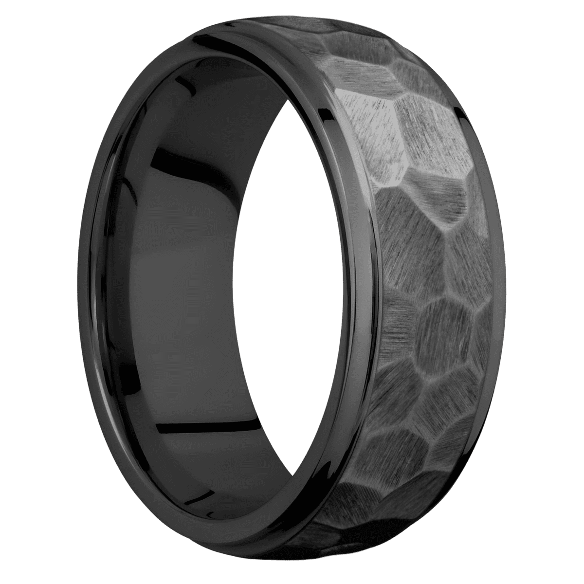 Zirconium + Rock Polish Finish - 8 mm wide Domed Stepped Down Edges Zirconium band. - Custom
