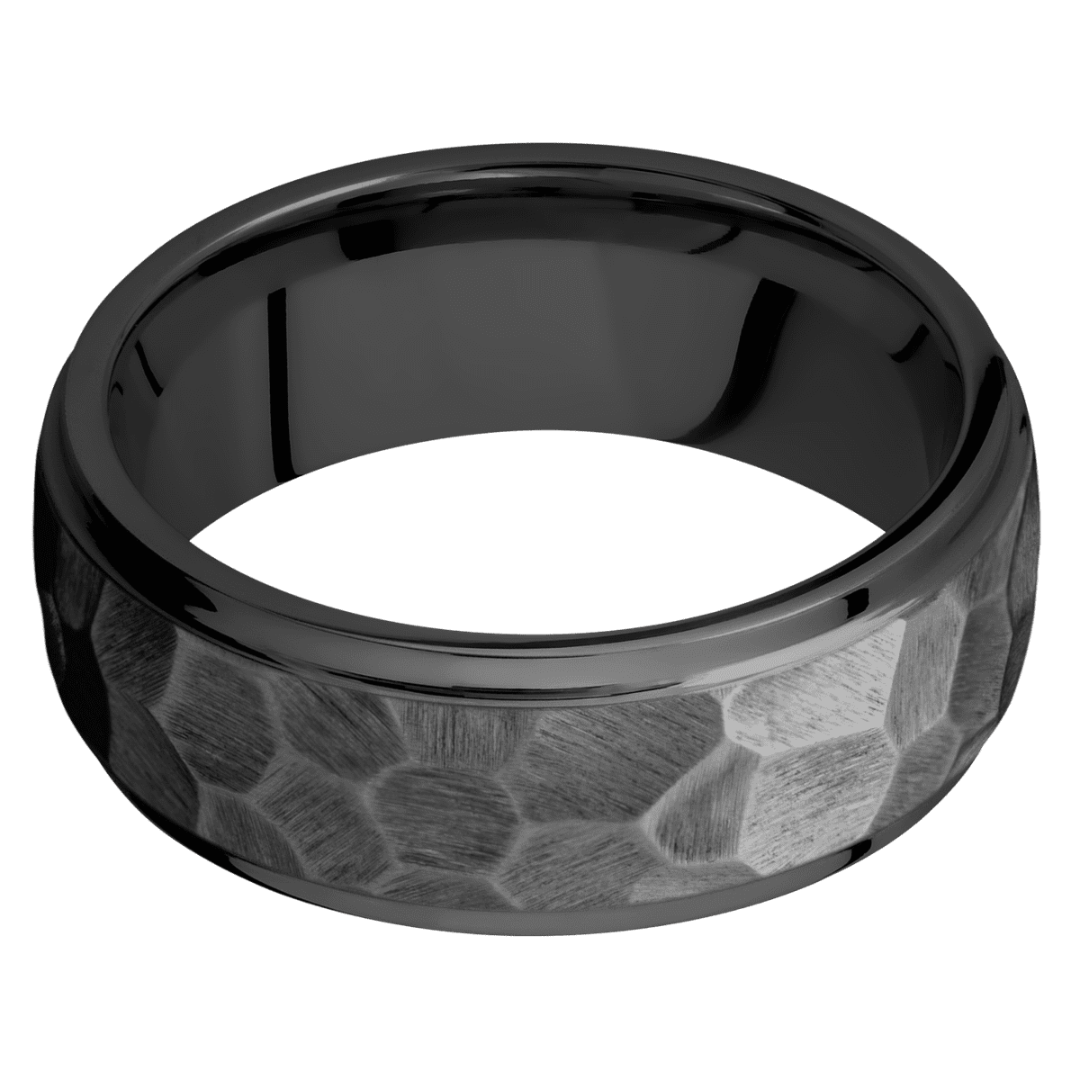 Zirconium + Rock Polish Finish - 8 mm wide Domed Stepped Down Edges Zirconium band. - Custom