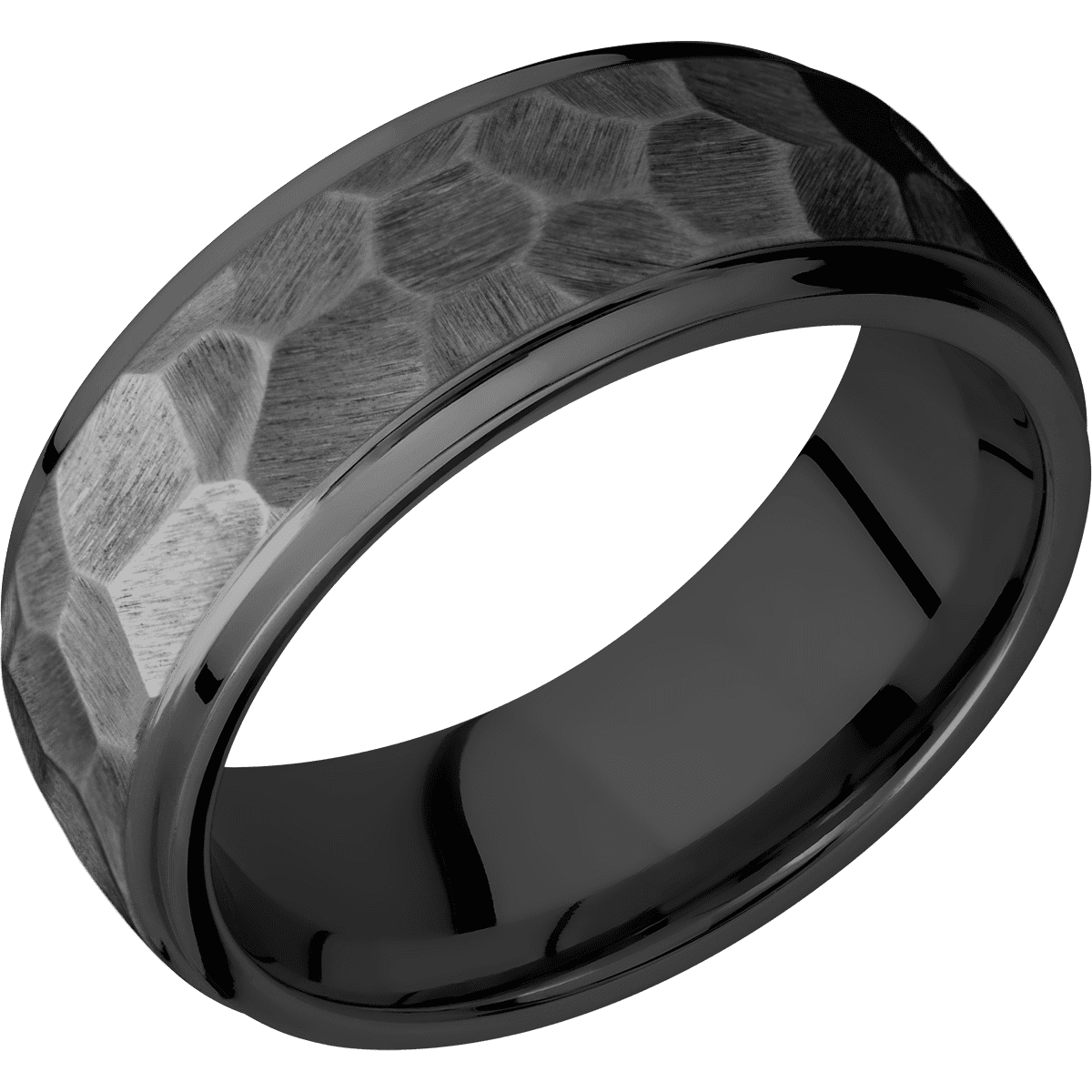 Zirconium + Rock Polish Finish - 8 mm wide Domed Stepped Down Edges Zirconium band. - Custom