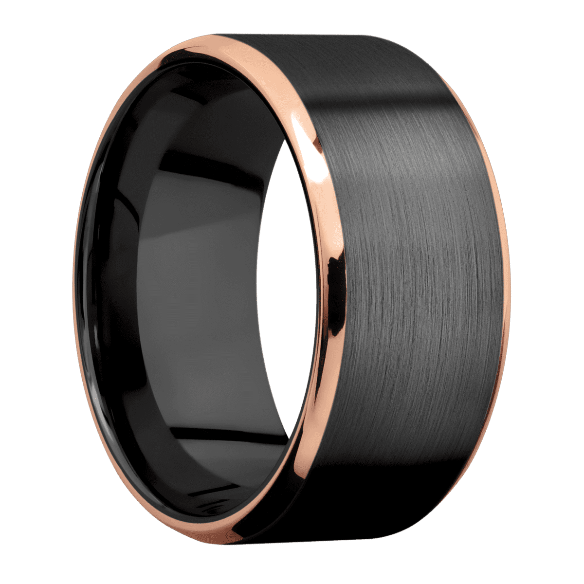 Zirconium + Satin Polish Finish - 10 mm wide/Beveled/Zirconium band with two 1 mm Edge inlays of 14K Rose Gold. - Custom