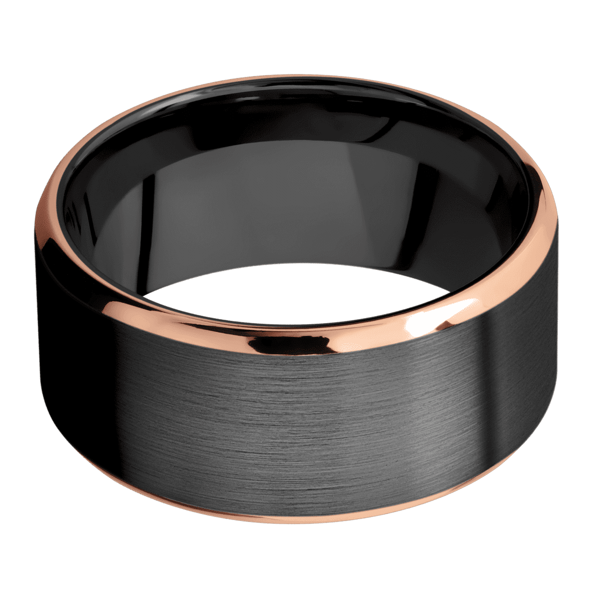 Zirconium + Satin Polish Finish - 10 mm wide/Beveled/Zirconium band with two 1 mm Edge inlays of 14K Rose Gold. - Custom