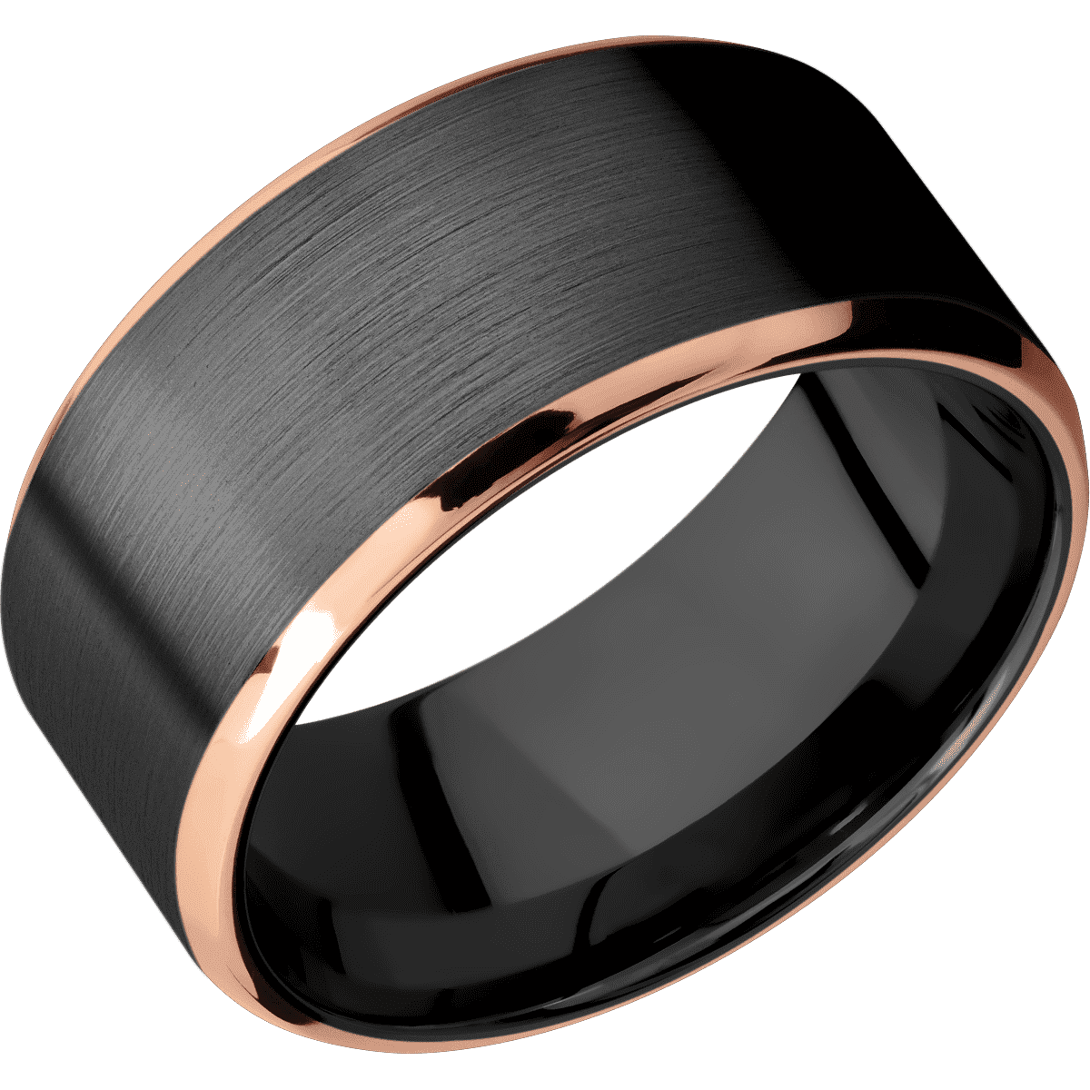 Zirconium + Satin Polish Finish - 10 mm wide/Beveled/Zirconium band with two 1 mm Edge inlays of 14K Rose Gold. - Custom