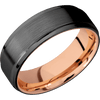 Zirconium + Satin Polish Finish + 14K Rose Gold - 7 mm wide Flat Grooved Edges Zirconium band featuring a 14K Rose Gold