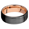 Zirconium + Satin Polish Finish + 14K Rose Gold - 7 mm wide Flat Grooved Edges Zirconium band featuring a 14K Rose Gold