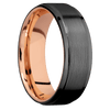 Zirconium + Satin Polish Finish + 14K Rose Gold - 7 mm wide Flat Grooved Edges Zirconium band featuring a 14K Rose Gold