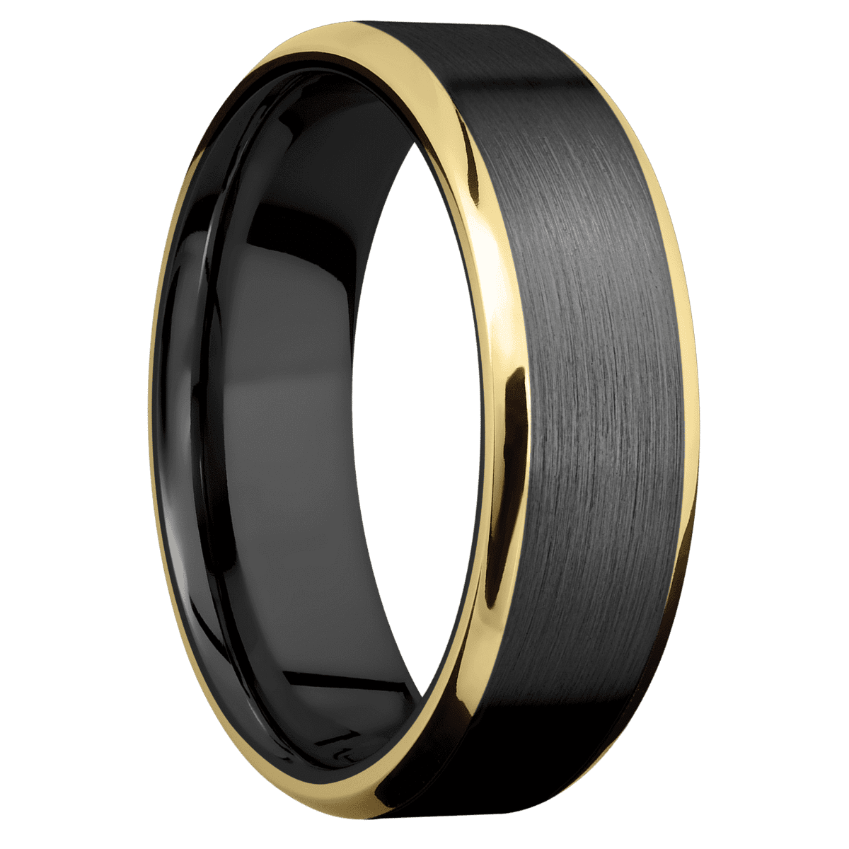Zirconium + Satin Polish Finish - 7 mm wide/Beveled/Zirconium band with two 1 mm Edge inlays of 14K Yellow Gold.
