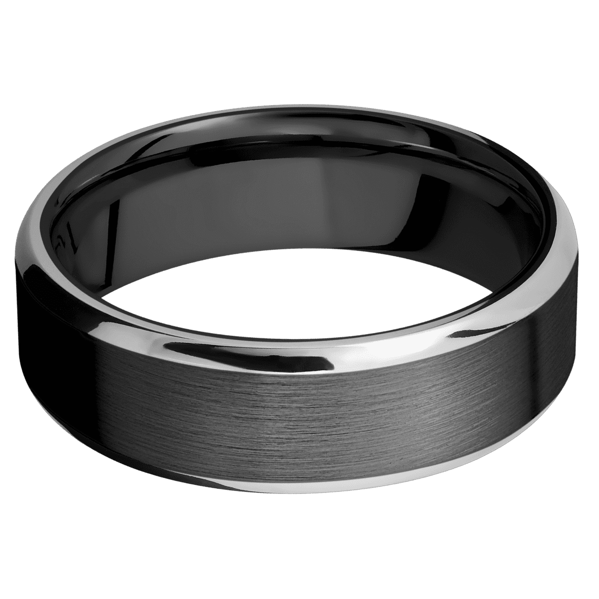 Zirconium + Satin Polish Finish - 7 mm wide/Beveled/Zirconium band with two 1 mm Edge inlays of Palladium Silver.