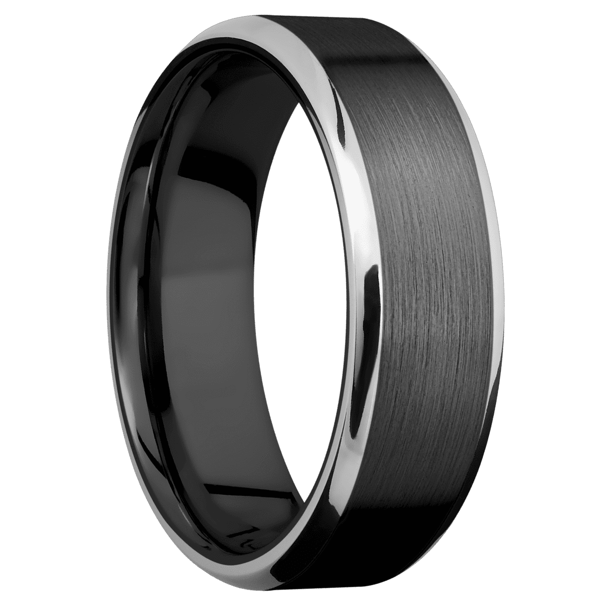 Zirconium + Satin Polish Finish - 7 mm wide/Beveled/Zirconium band with two 1 mm Edge inlays of Palladium Silver.