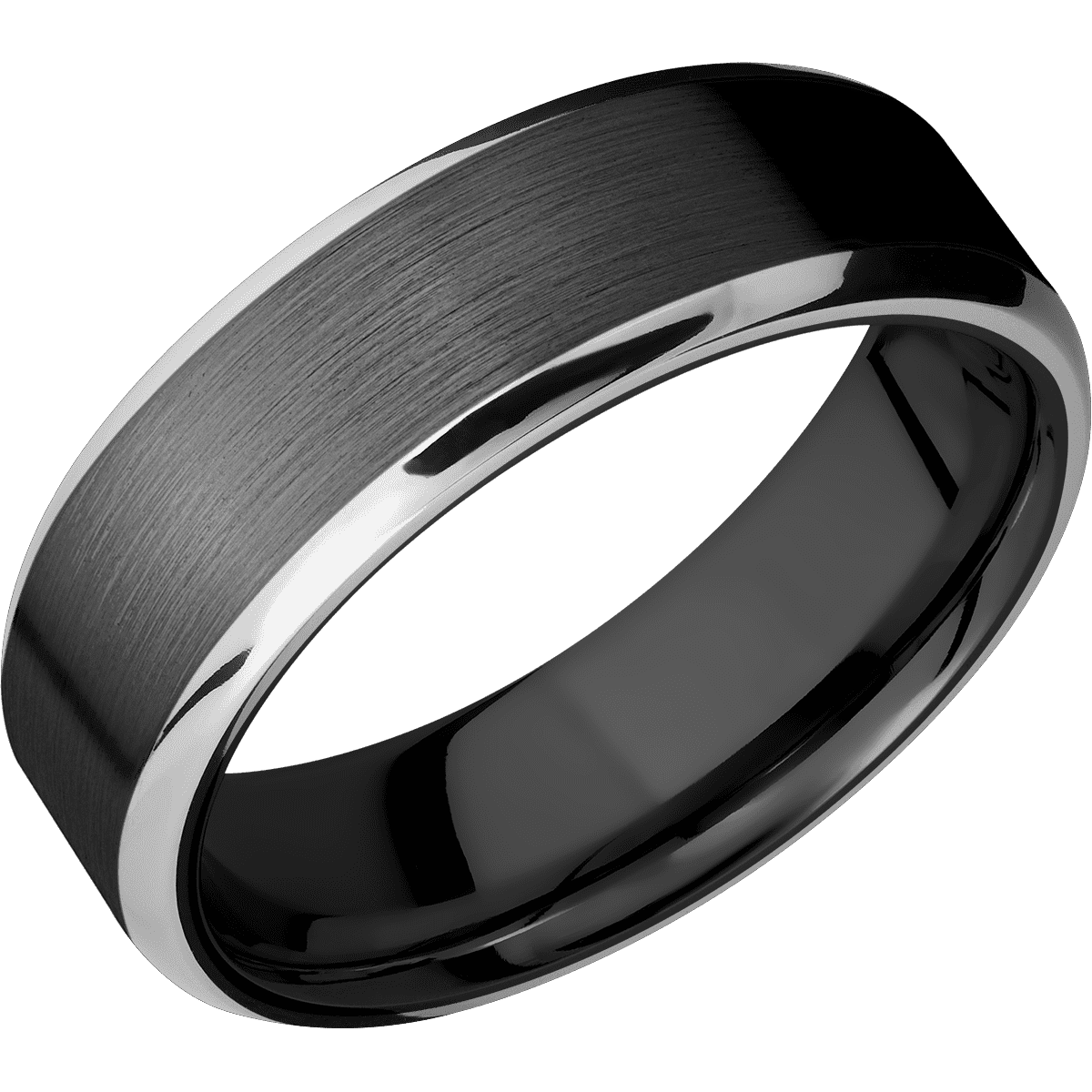 Zirconium + Satin Polish Finish - 7 mm wide/Beveled/Zirconium band with two 1 mm Edge inlays of Palladium Silver.