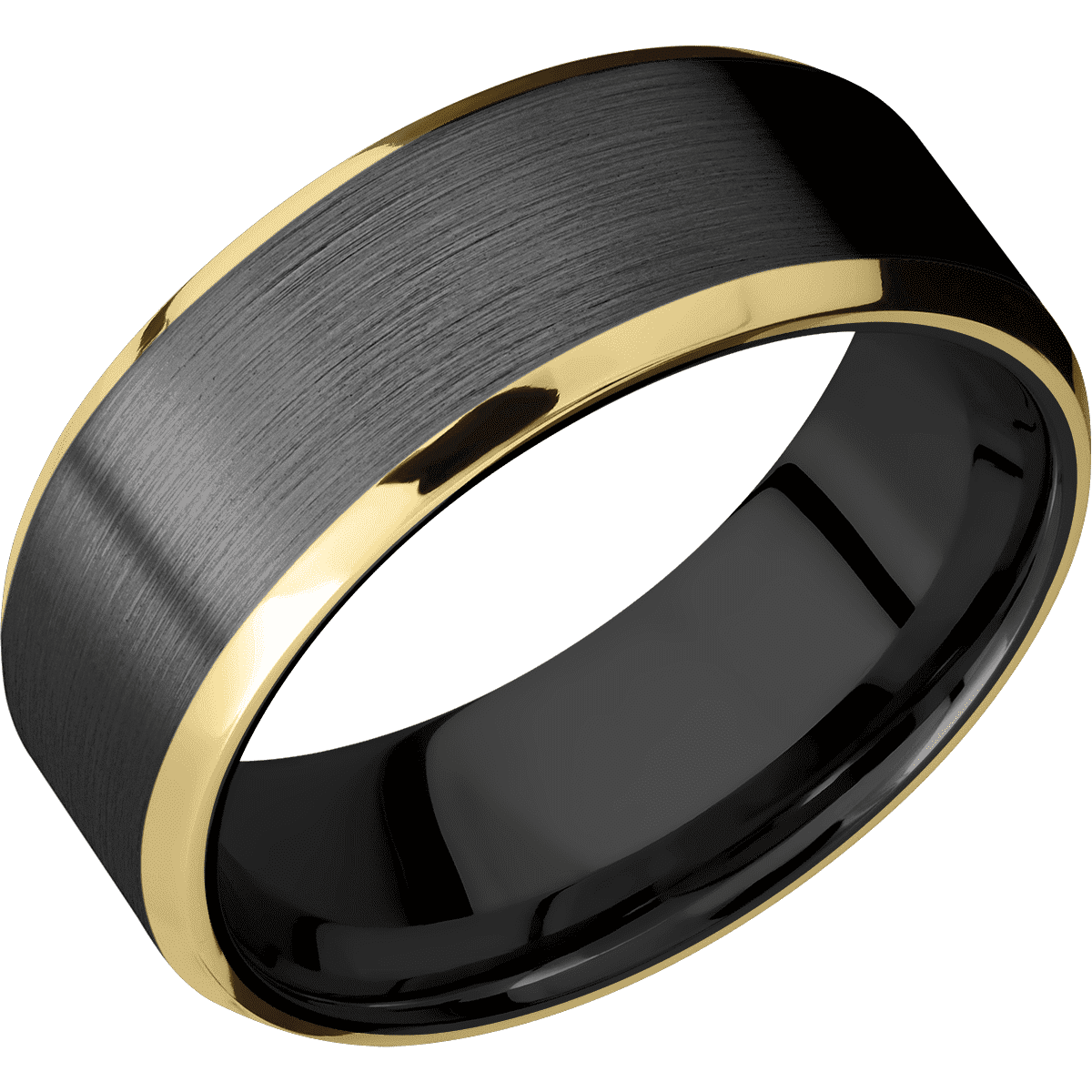 Zirconium + Satin Polish Finish - 8 mm wide/Beveled/Zirconium band with two 1 mm Edge inlays of 14K Yellow Gold.